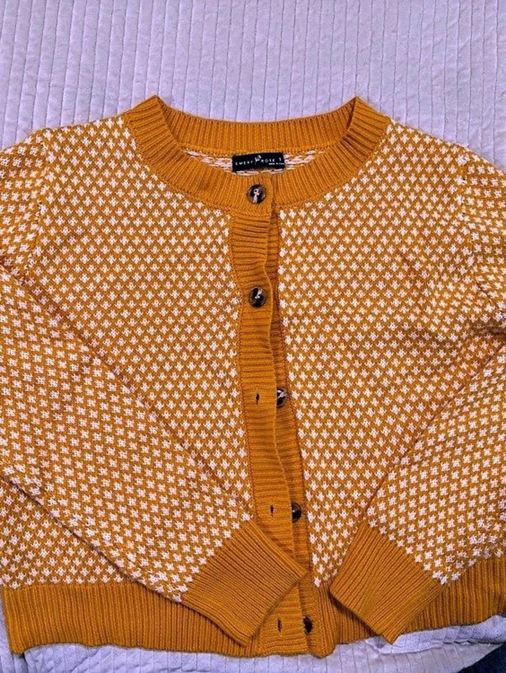 Emery Rose yellow & White Knit Cardigan Like New